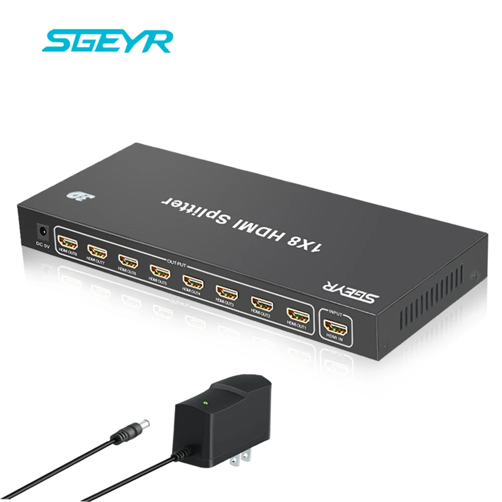 

SGEYR 1x8 HDMI Splitter 8 Port Splitter V1.3/V1.4 HDMI 1 In 8 Out Support 3D,Full HD 1080P,4Kx2K HD Display on 8 TVs Metal Case