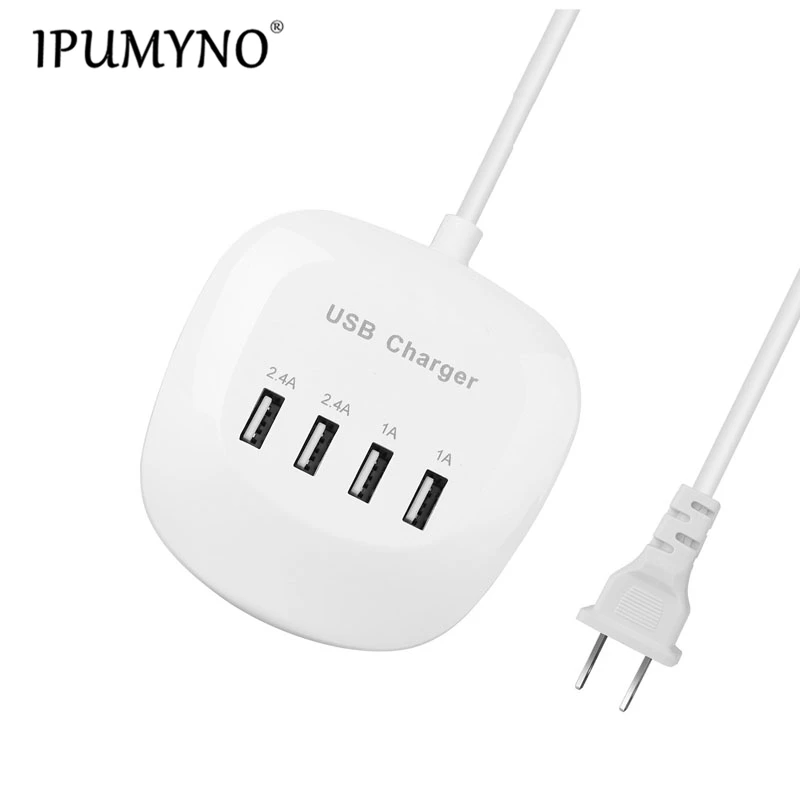

IPUMYNO EU US UK plug 5V 2.4A 4 Ports USB Wall Charger Power Adapter 0.9M long cable travel home chargers for iphone ipad Tablet