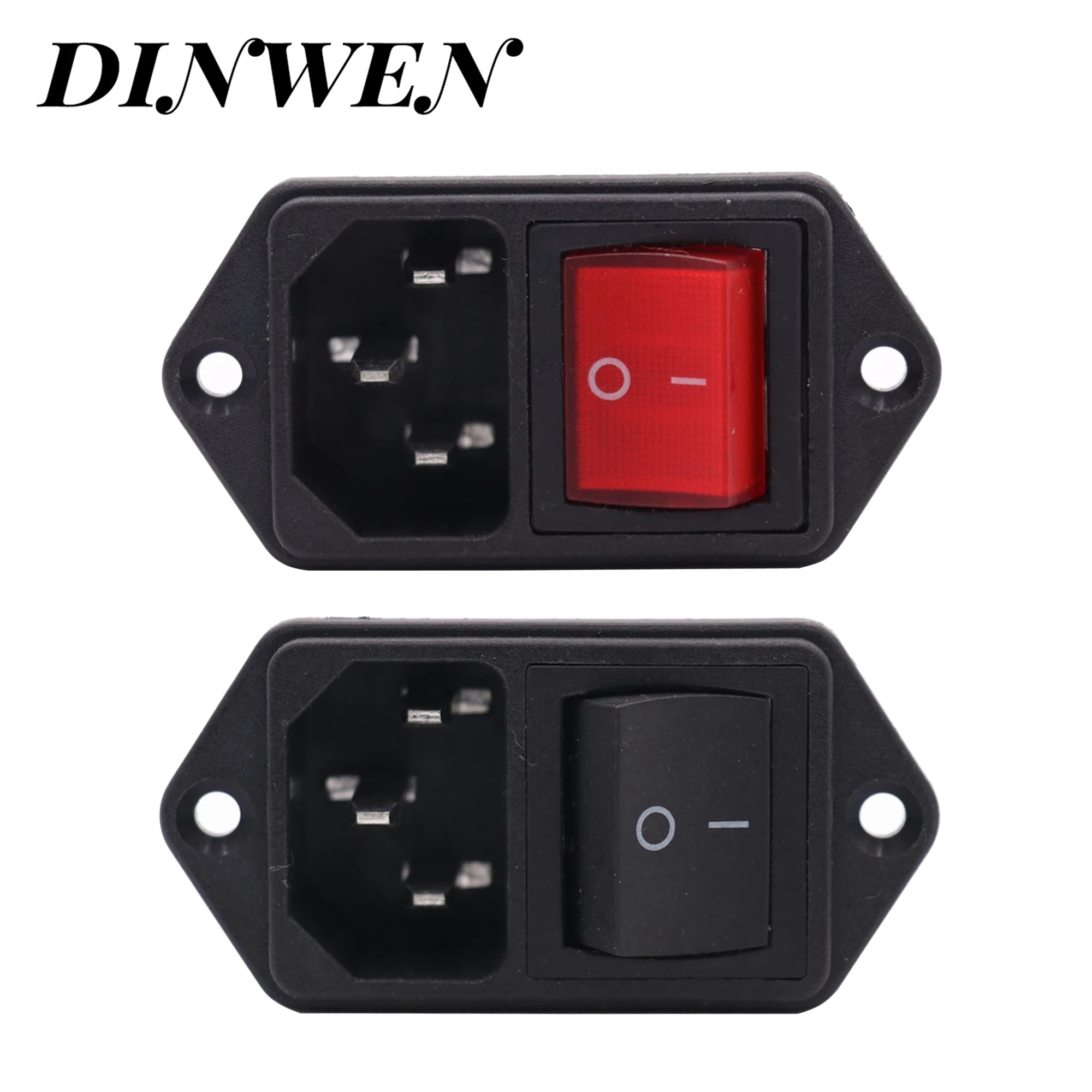 IEC320 AC Power cord Inlet Mains Power Receptacle With ON OFF Red Rocker Switch