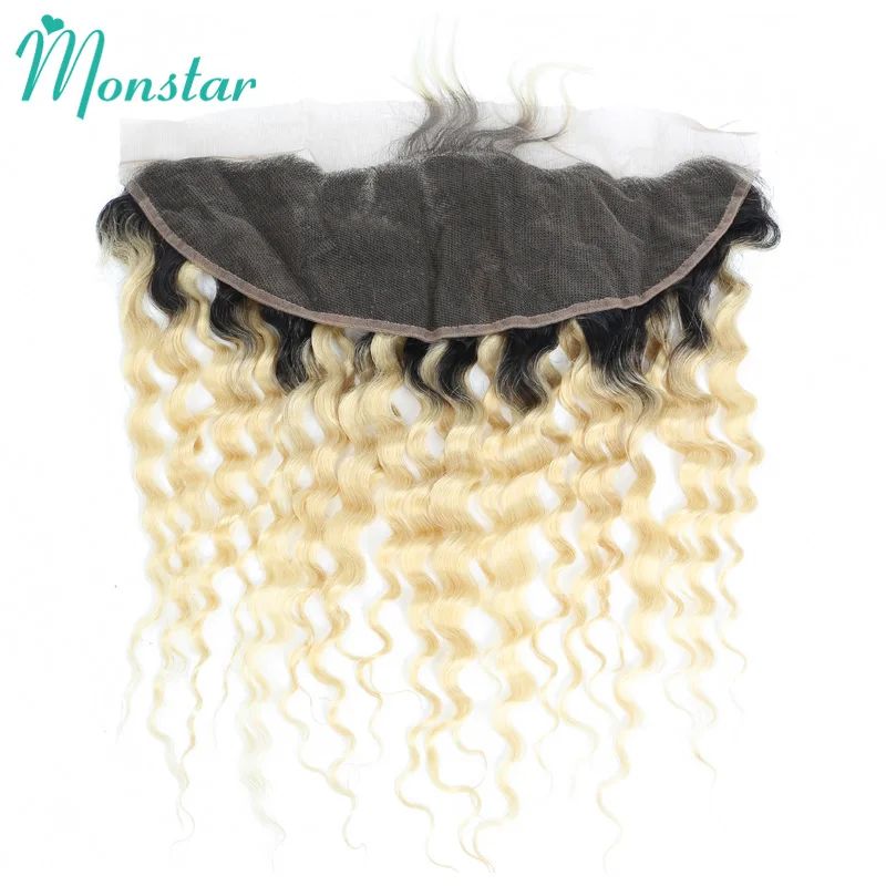 

Monstar Deep Wave Frontal 1B 613 Ombre Blonde Deep Curly Brazilian Hair Remy 13x4 Ear to Ear Lace Frontal Closure with Baby Hair