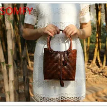 Hansomfy | корзины ручной работы ротанга соломы Сумки Богемия Стиль летние пляжные шик мини бамбука сумка Защита окружающей среды чистые праздник мешок