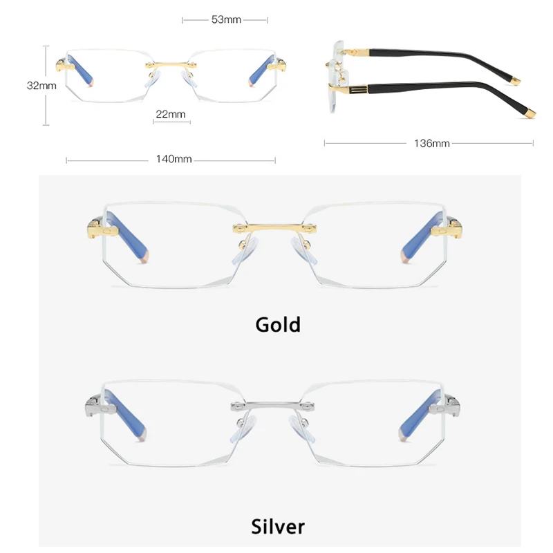 Защита от синего излучения Компьютерные очки для чтения без оправы Асферические 12 Слои линзы с покрытием Бизнес дальнозоркости рецепта