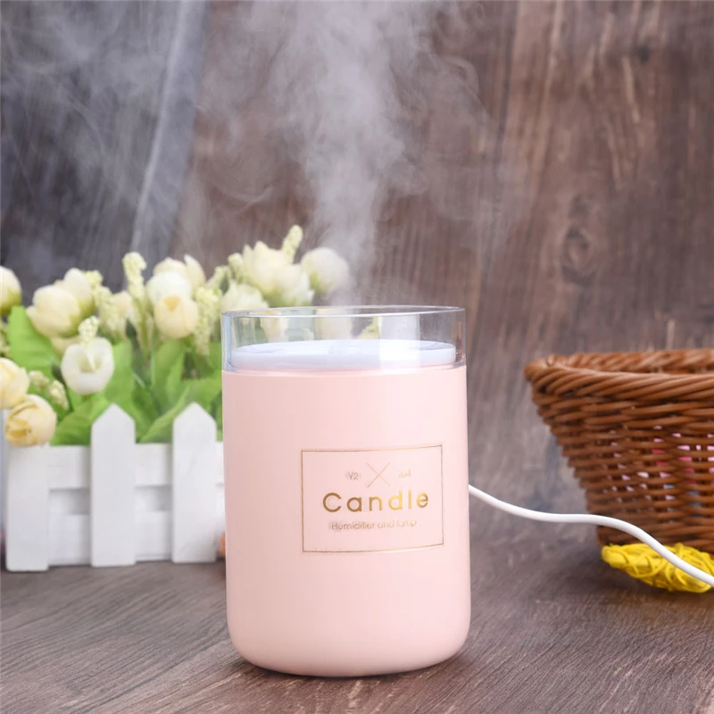 

280ML Romantic Candle Shape USB Air Humidifier Steam Diffuser Mini Portable Air Purifier Cool Mist Maker With LED Night Light