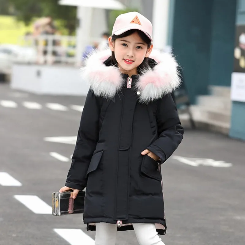 

-30 Winter Duck Down Jackets for Girls Parka Thick Warm Fur Hoodies Snow Wear Coat Kids Clothes Christmas Children Outerwear New