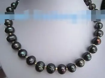 

new 18" 10-11MM AAA SOUTH SEA NATURAL black PEARL NECKLACE 14K GOLD CLASP