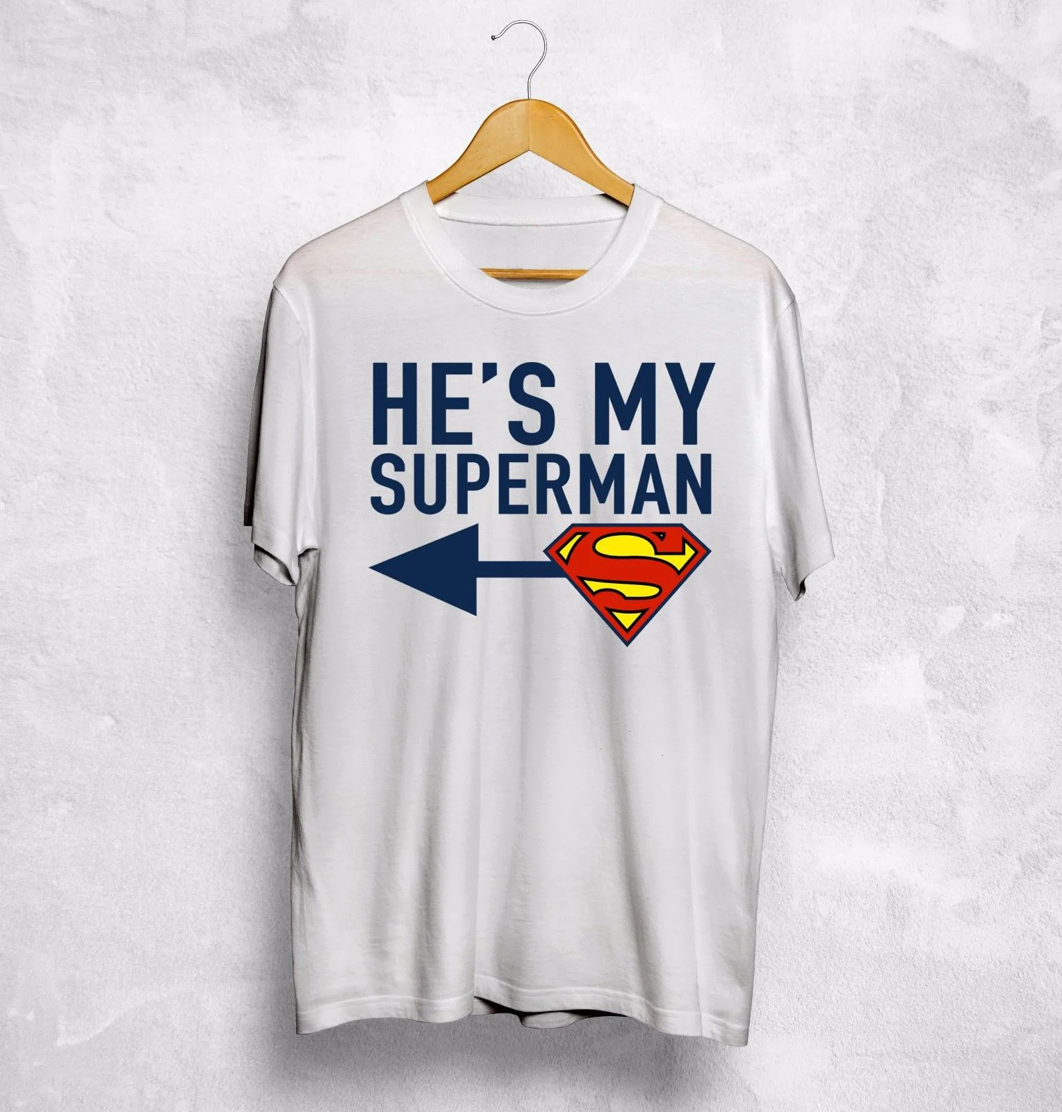 Мужская хлопковая футболка с коротким рукавом надписью He's My Superman Shes Wonder