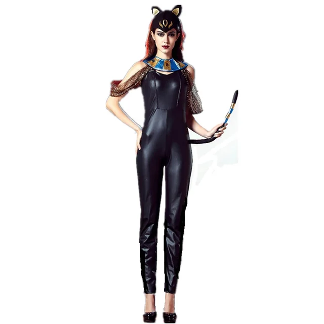 Sexy Egyptian Cat Goddess Costume Women Black Catsuit Jumpsuit Egyptian Halloween Costumes Adults Egypt Warrior Goddess Sexy Egyptian Cat Goddess Costume Women Black Catsuit Jumpsuit Egyptian Halloween Costumes Adults Egypt Warrior Goddess