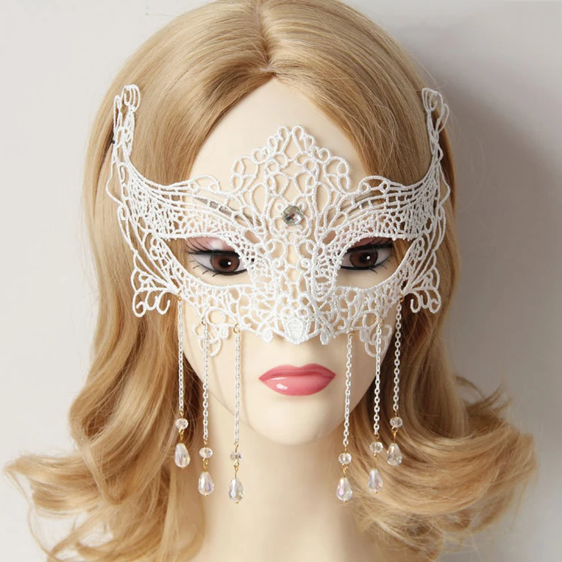 

Halloween dressing mask masquerade party half face festive white lace Crystal Princess Half Face Mask
