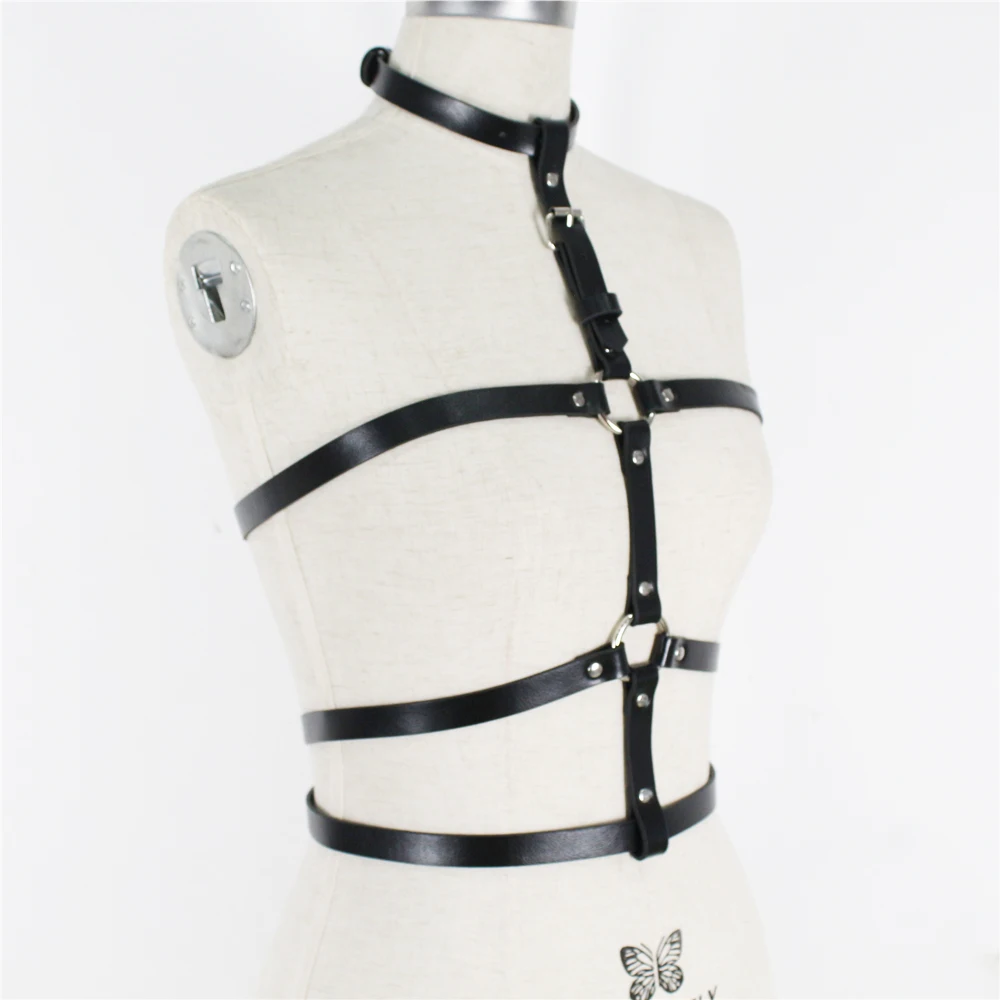 UYEE PU Leather Harness Sexy Lingerie Suspenders Body Harness Bondage Waist Harness Pastel Goth Punk Rave Pole Dance Prom Dress