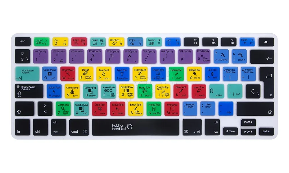 HRH пыленепроницаемый испанский фотошоп PS ярлыки горячие клавиши силиконовая клавиатура чехол протектор для Mac book 1" 15" 17 до
