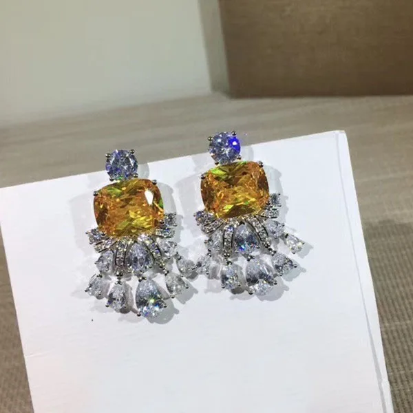 Дизайнерские Модные ювелирные изделия из меди 3а кубического циркония вечерние серьги