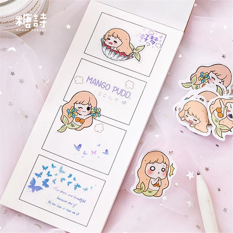 

1pcs kawaii whasi tape decorada cute Mermaid pattern journal stickers scrapbooking school stationery supplies