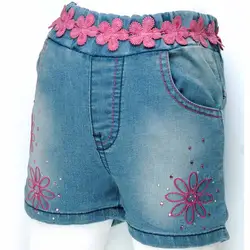 Для 3-7 лет девочек цветочные кружева вышитые Джинсовые шорты, летние разноцветные джинсы со стразами MH1652