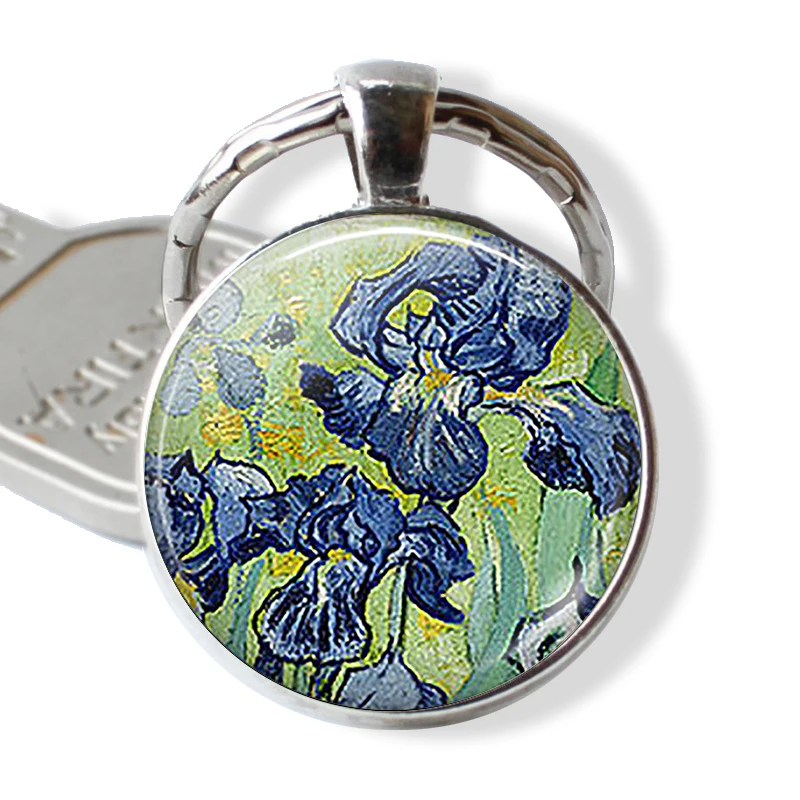 Van Gogh Irises Keychain Iris Keyring Glass Gift Van Gogh Art Cabochon