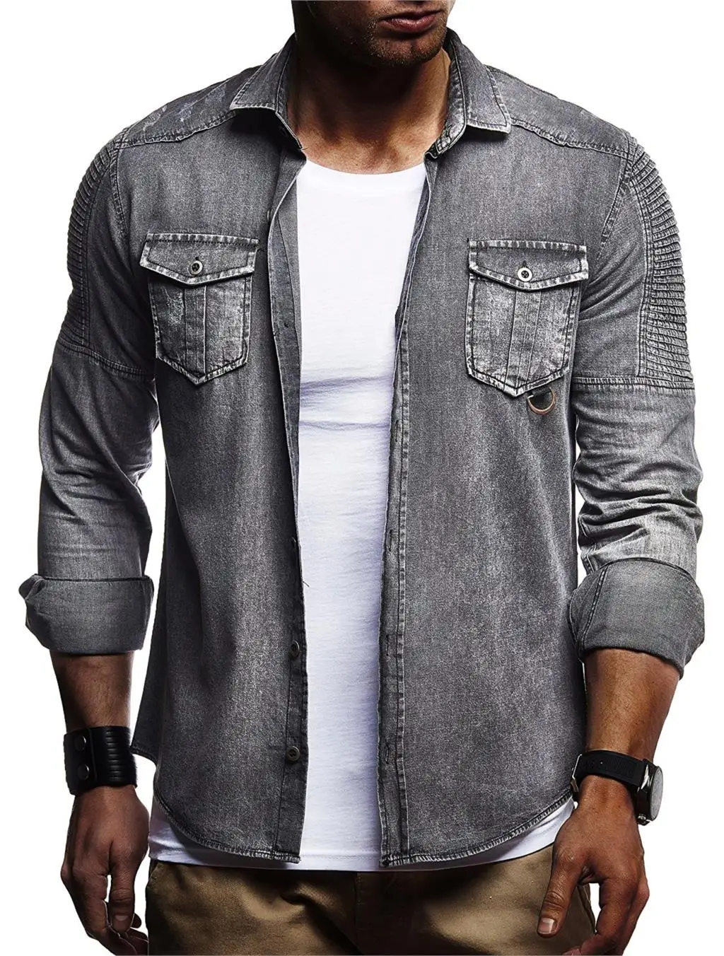 2018 Denim Shirt Men Cotton Jeans Cardigan Casual Fashion Two-pocket Slim Fit Long Sleeve Shirts For Male Camisa Hombre M-XXXL