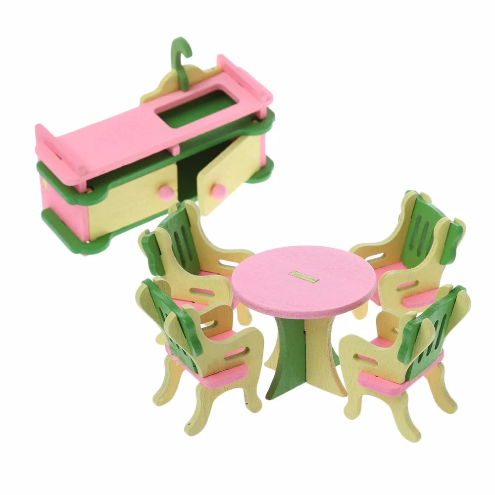 buy HBB Kid Wooden Furniture Dolls House Miniature Bath Bed Living Room Children Toy Gift