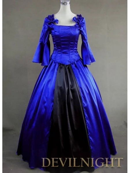 Синий и Черный Старинный Готический Викторианской Бальные Платья Платье Вверх Игры