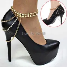 Sexy Punk Golden 3 Layers Link Chain Crystal Ankle High-heel Shoe Anklet Bracelet Tassel Women Jewelry Summer Gift Drop Free