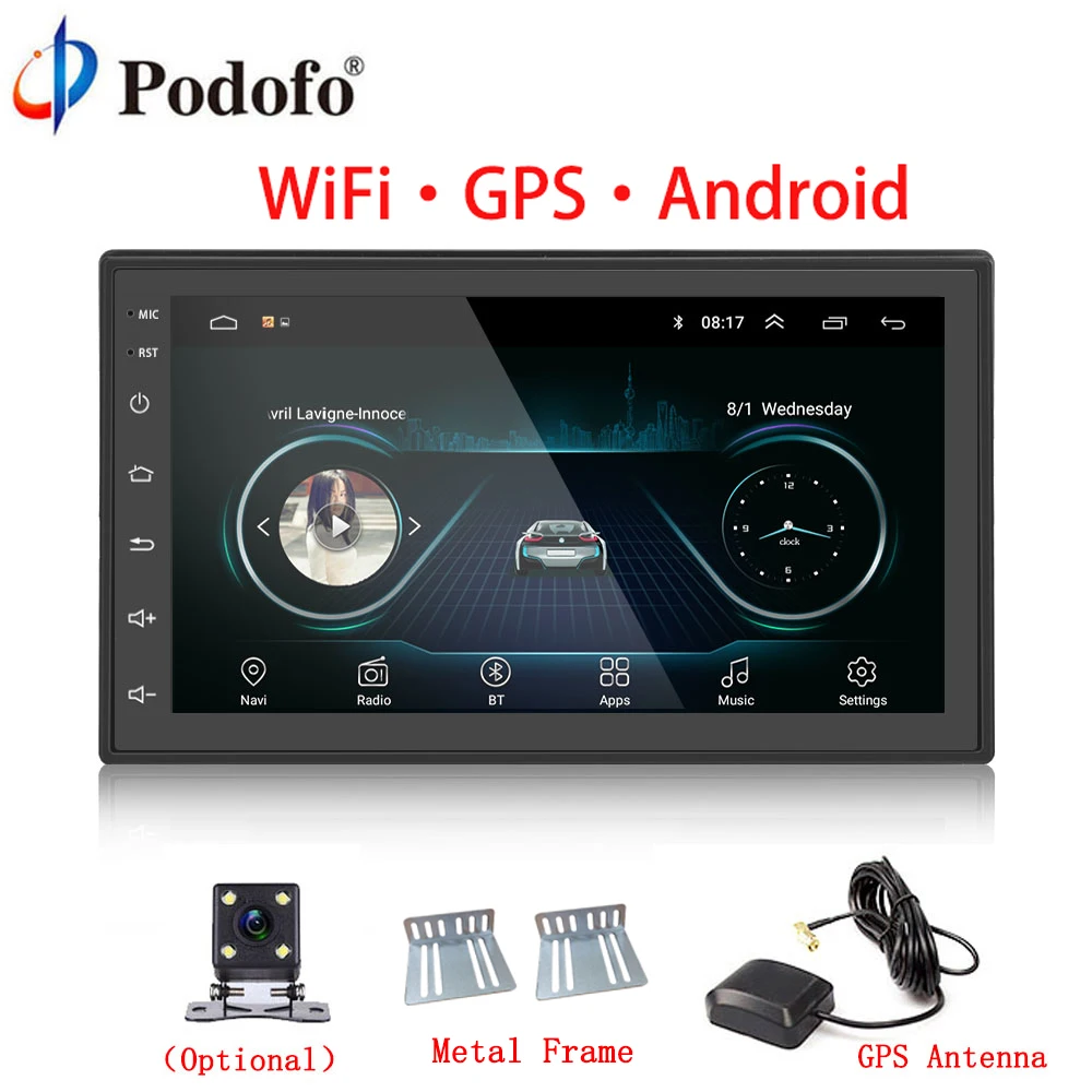 Podofo Car Multimedia Player Andriod GPS Navigation 2DIN HD Autoradio WiFi USB FM 2 Din 7\