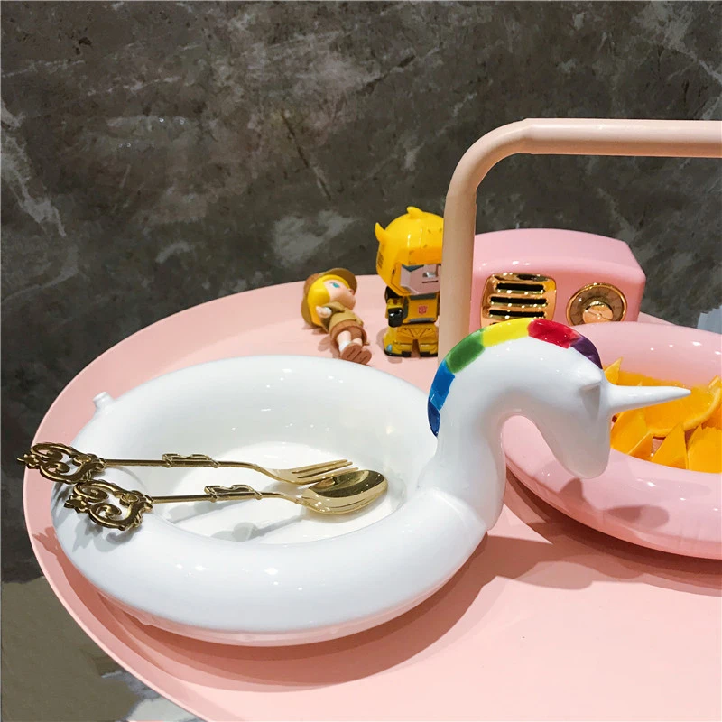 Dessert Plate, Food Containers, Unicorn Pattern, Salad Tray, Restaurant Flamingo Bowl, Kitchen Utensils, Novel Christmas, 1Pc