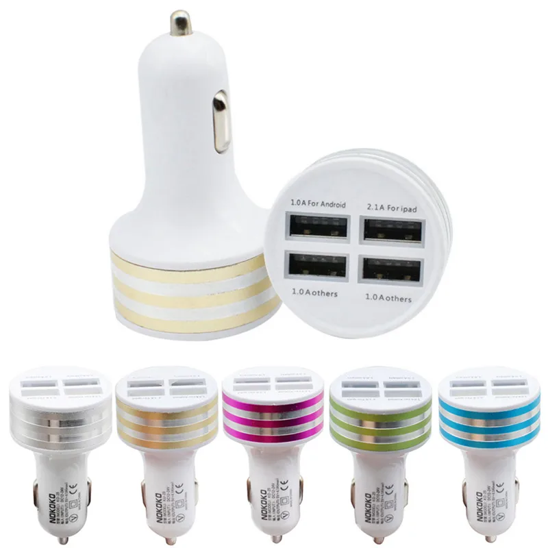 Chargeur 4.1A Car Universal 4Port phone USB Charger Adapter+ Micro USB Charge cable for iPad iPhone6/7 Samsung