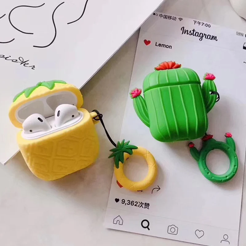 

For Airpods Case Cute Cartoon Earphone Cases for Apple Airpods 2 Cactus Avocado Pineapple Cover for Earpods Earbuds Ring Strap