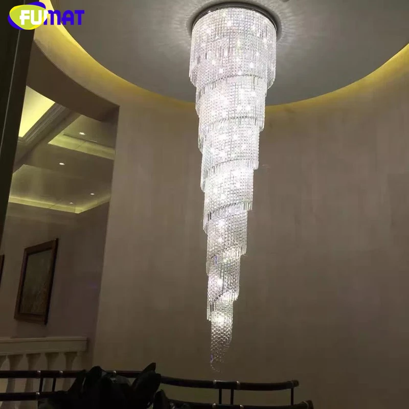 FUMAT Modern K9 LED Spiral Living Room Crystal Chandeliers Crystal lustre led chandelier light for Staircase Bedroom Hotel Stair