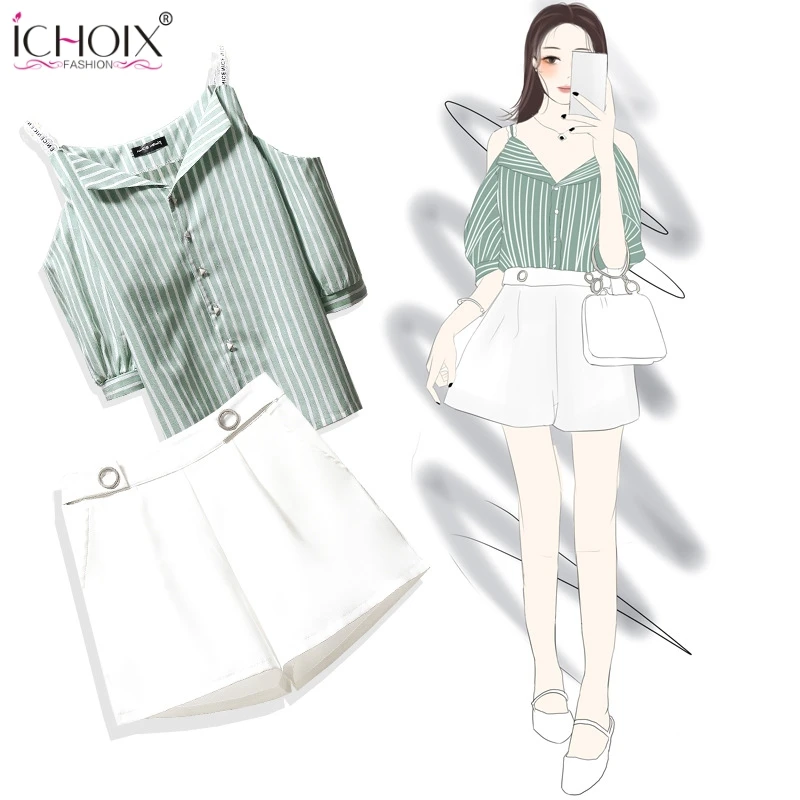 

2019 women 2 piece set off shoulder shirt two piece sets clothes for women 2 piece shorts set summer beach two piece outfits