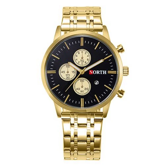 

Practical NORTH Men Watch Gold Luxury Stainless Steel Watch Clock Male Dress Watch Brand Waterproof Casual Clock Box Men Quartz