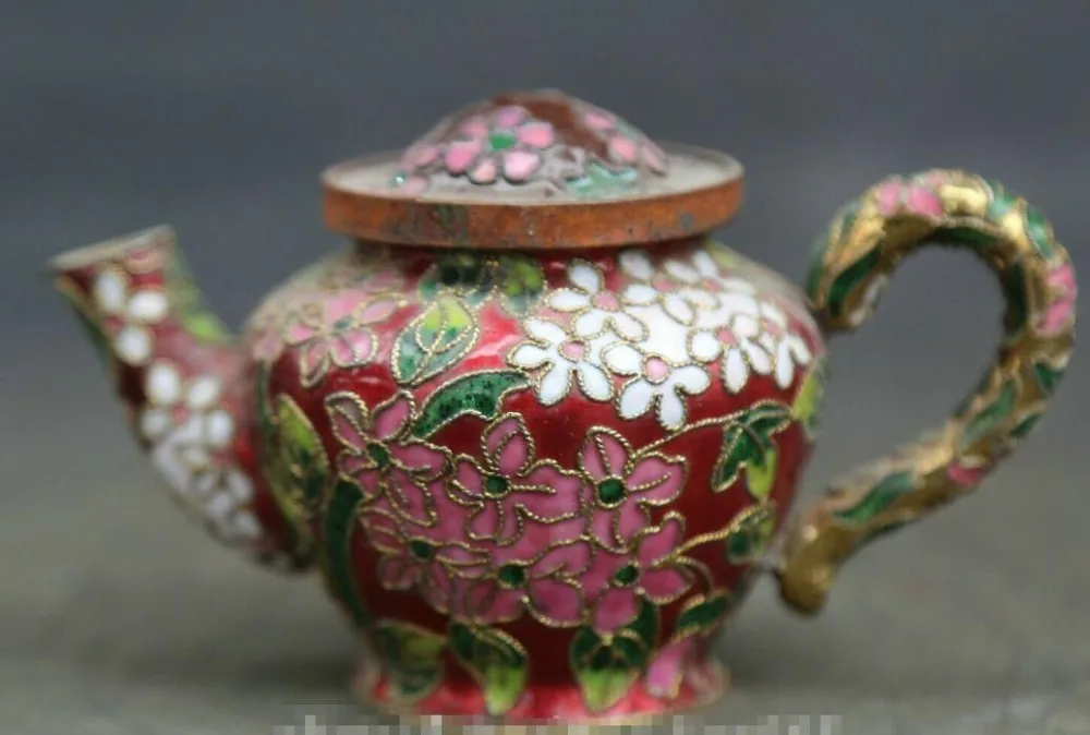 

4.3" Collect Chinese Cloisonne Enamel Bronze Flower Kettle Pot Teapot Teakettle