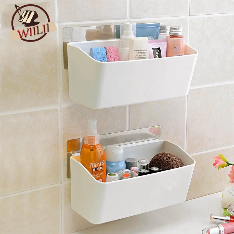 

WIILII 1Pc Multi-function Storage HolderWall Mounted Plastic Storage Rack With Double Suction Cup For Kitchen Bathroom Organizer