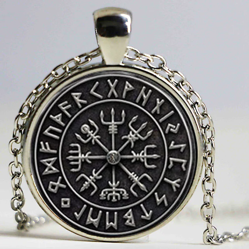 1 шт. Vegvisir Viking подвеска с компасом Ювелирное стекло кабошон ожерелье HZ1 - Окраска металла: 1Silver