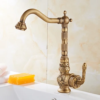 

Retro Style Antique Brass Kitchen Faucet Cold and Hot Water Mixer Single Handle 360 Degree Rotation New Arrival Tap