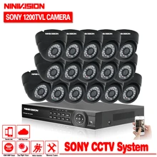 NINIVISION 16CH 2.0MP CCTV System 16CH 1080P HDMI DVR + 16PCS 720P 1.0MP SONY 1200TVL IR Black Dome AHD Security Camera with 2TB