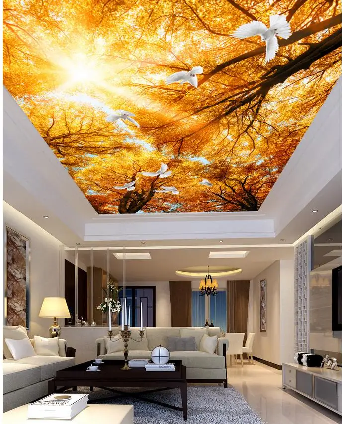 Golden Sunshine Forest Living Room Bedroom Ceiling Landscape Wallpaper Murals Ceilings 3d Mural 
