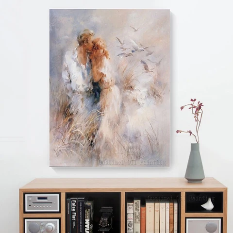 Pintura a Óleo da Lona Moderna para Sala de Estar o Envio Gratuito de Alta Qualidade Mão-pintado Romântico Amante Pintura Decorativa Decoração