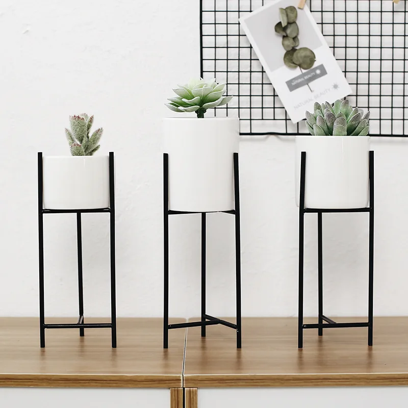 

Ceramic Flower Stand Kit Water Planting Vase Nordic Style Ceramics Succulent Flowerpot Iron Flower Stand Ceramic Flower Pot