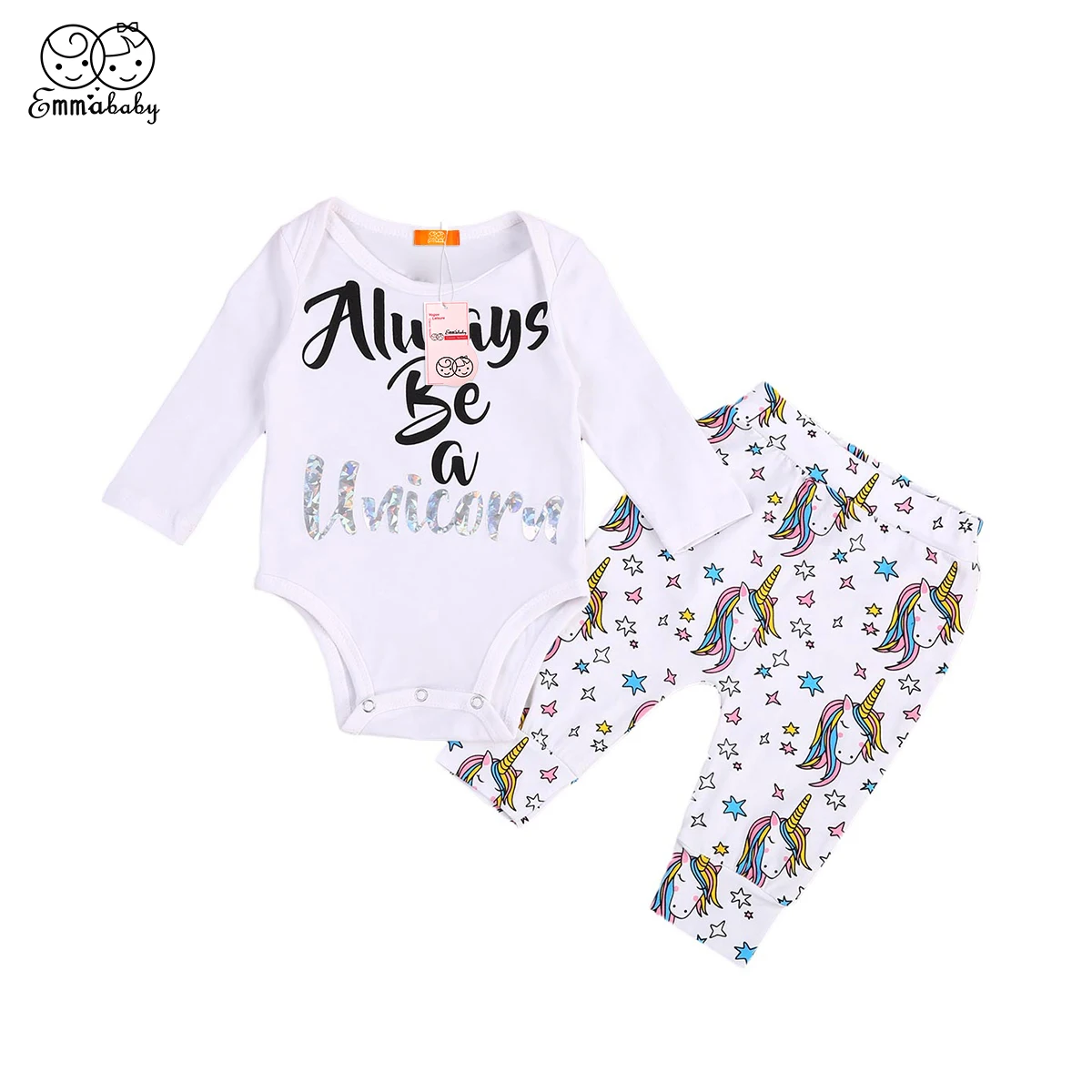 Newborn Baby Boys Girls Unicorn Clothes Long Sleeve Letter Romper Long
