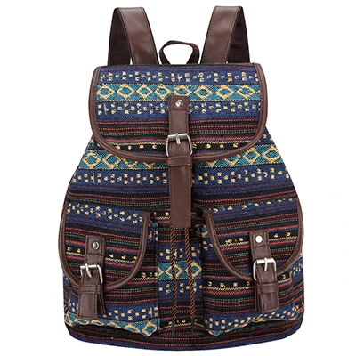 SANSARYA New Thai Woven Retro Aztec Women Backpack Bohemian Boho Drawstring Rucksack Hippie Vintage Teen Girls School Bags - Цвет: ThaiBlue