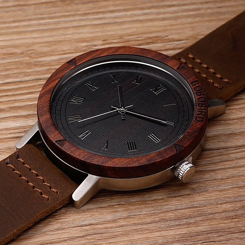  BOBO BIRD Nové hodinky Designer Pánské kožené řemínky Dřevěné hodinky Luxusní dřevo Náramkové hodinky relogio masculino C-K06