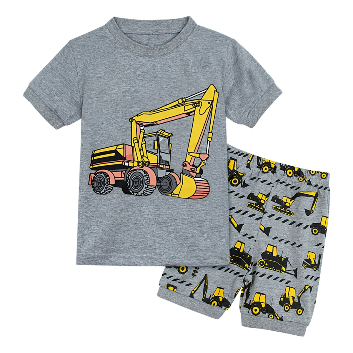 Детская Пижама с динозавром для мальчиков и девочек, детский пижамный комплект с акулой, единорогом, пиратским кораблем, русалочкой, детская одежда для сна с героями мультфильмов - Цвет: Excavator