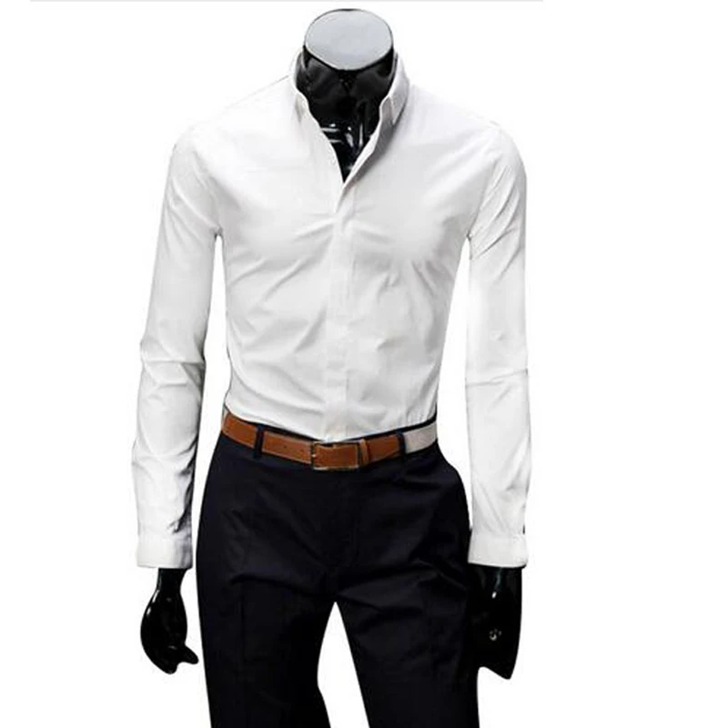 All-match elegant small square collar covered button solid color long sleeve men