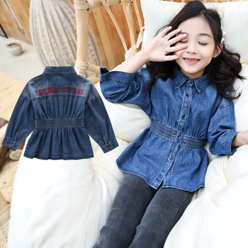

2019 hot girl denim jacket 4-13 year old children spring and autumn Elastic waist coat Fashion Embroidered letters tops
