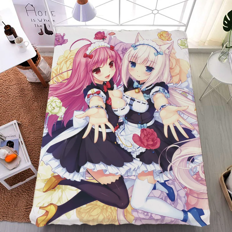 August update Japan Anime NEKOPARA chocolat &amp vanilla Coconut Milk Fiber Bed Sheet Flannel Blanket Summer Quilt 150x200cm | Дом и сад