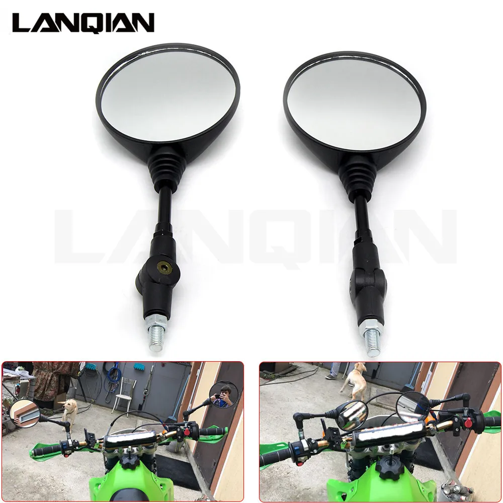 Retro Black Universal Folding Motorbike Side Mirrors Motocross Dirt Pit