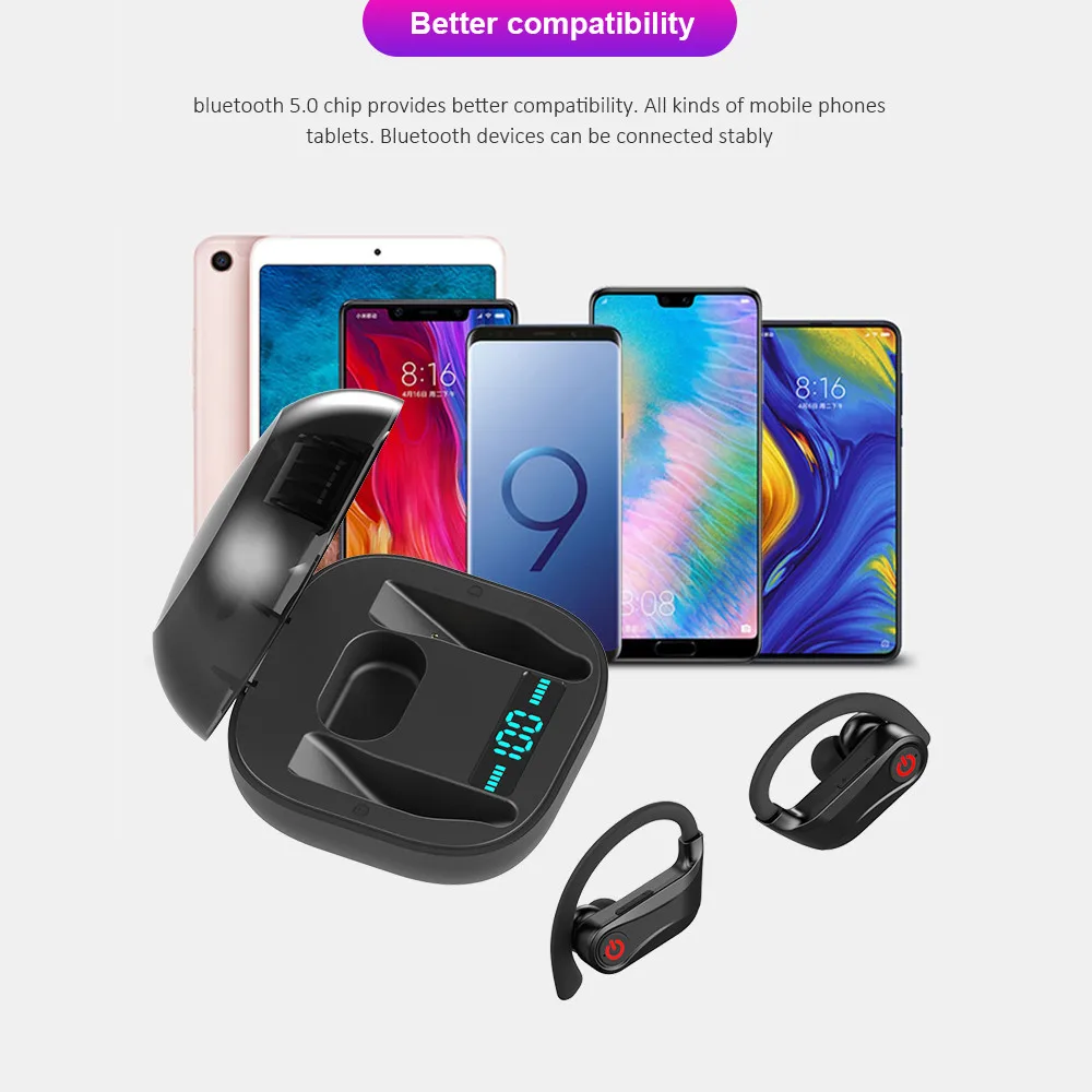 Bluetooth наушники стерео беспроводные наушники ушной крючок для бега спорт бас гарнитура с микрофоном для iPhone Xiaomi huawei мобильный телефон