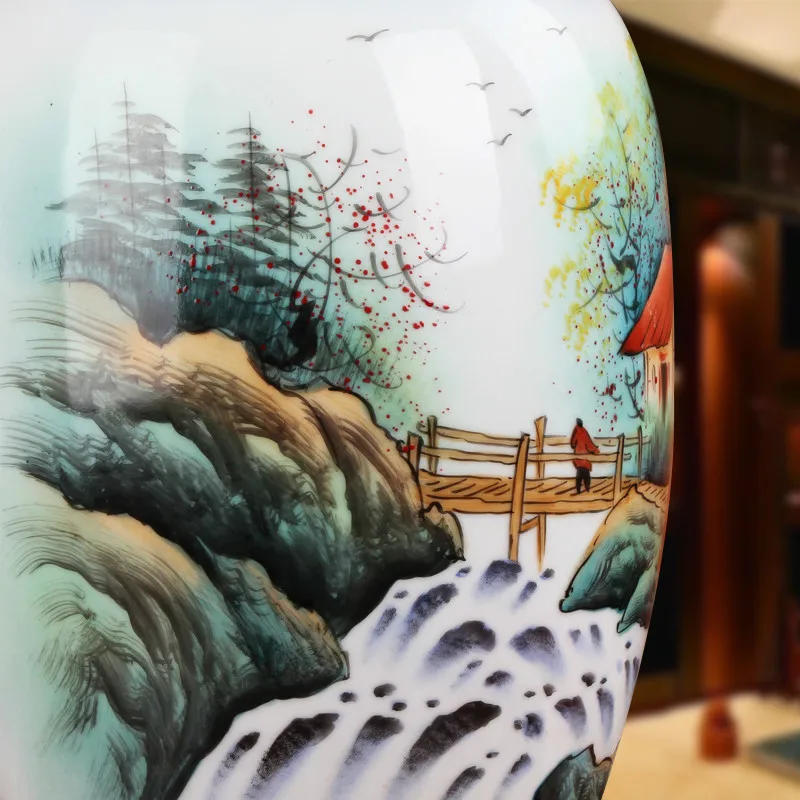 Jingdezhen Master ручная роспись 42 см высота большое украшение дом в рисунок гор