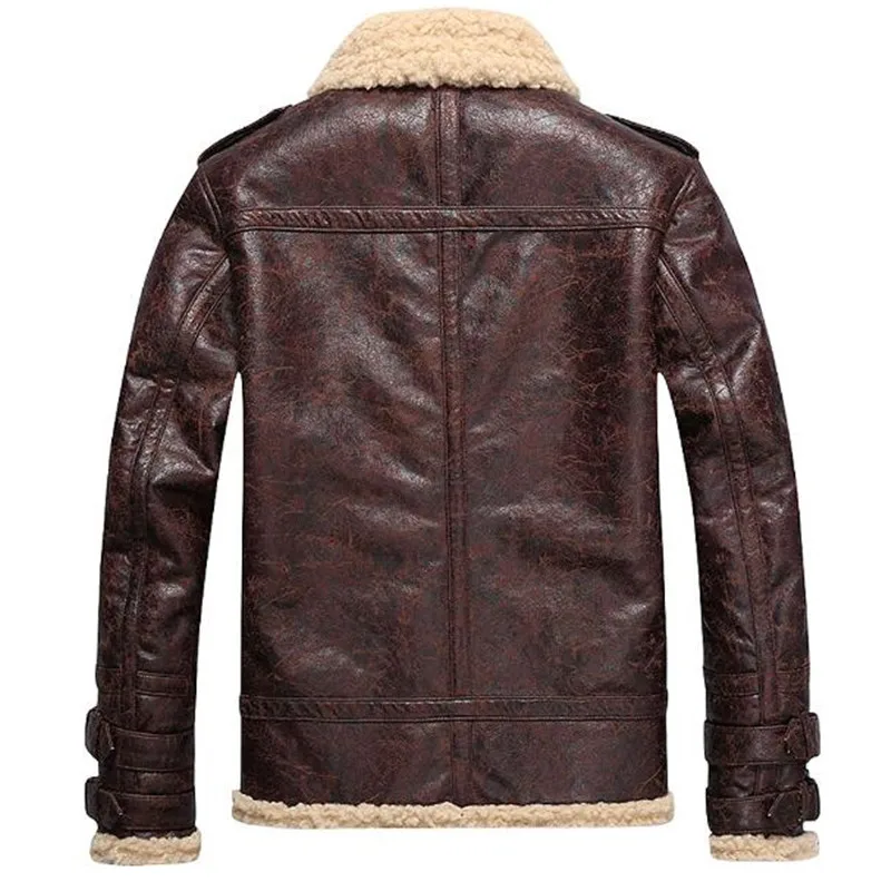 Модные мужские винтажные кожаные куртки из искусственного меха ягненка флисовая летная куртка мужская зимняя теплая меховая подкладка пальто на молнии
