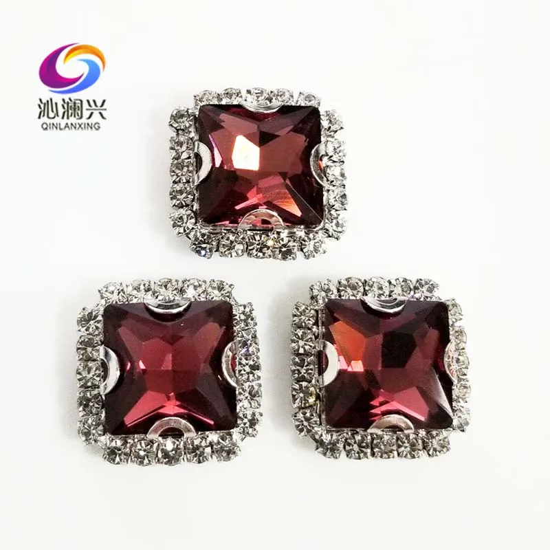 

Wine red square shape high quality Crystal glass buckle,silver base sew on rhinestones for Diy/jewelry accessories SQK17
