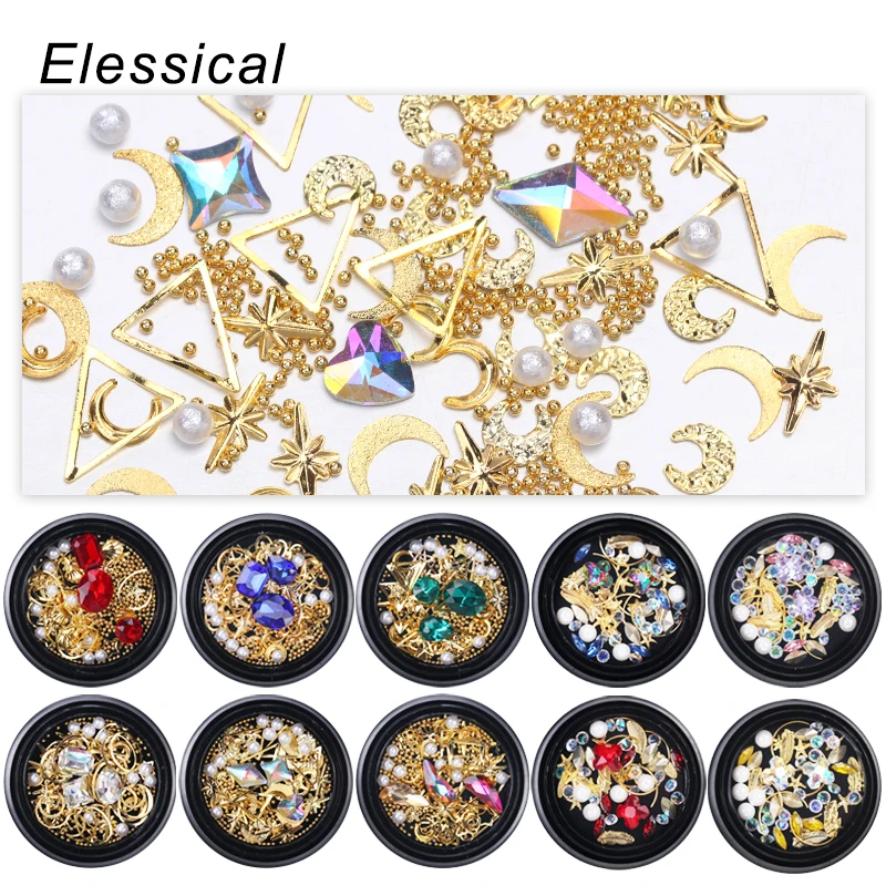 

Elessical Mix Shine Nail Rhinestone Charm Studs Nails Decorations Gold Copper Rivet Nail Accessories Pearl Design For Manicure